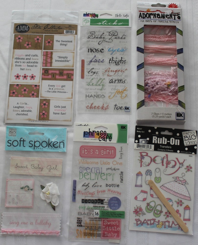 Baby Girl Scrapbook Embellishments Various brands. 6 new packages. 