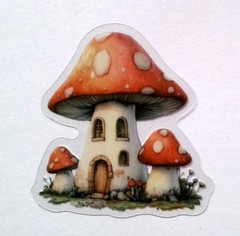 Mushroom Fairy Tale House Clear Vinyl Decal Sticker Water Resistant Laptop Gift