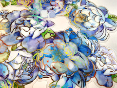 Blue Pink Floral Stickers Gold Foil Clear Acetate Scrapbook Junk Journal 16pc