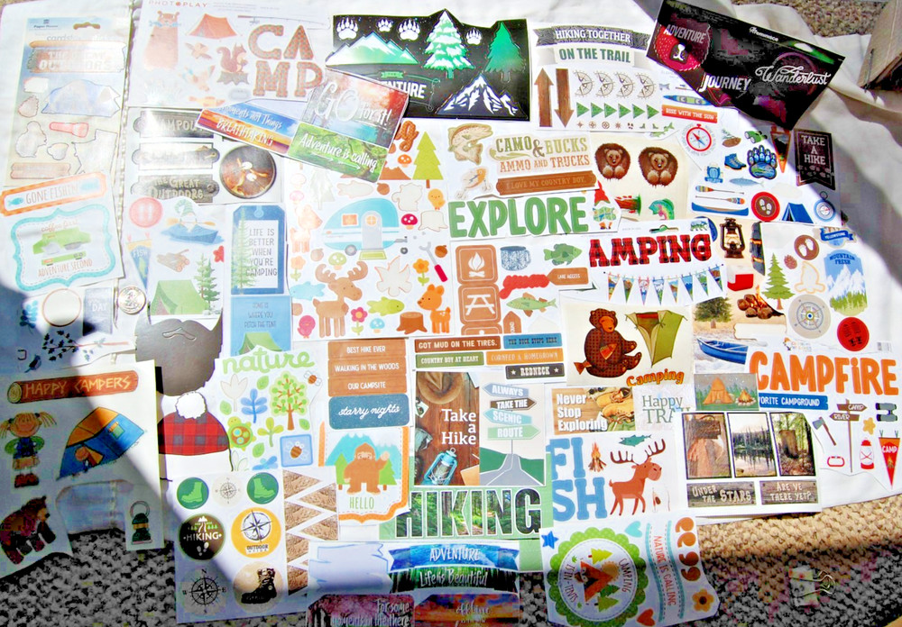 Huge lot misc stickers CAMPING camp tree tent fire lantern bear hike bigfoot