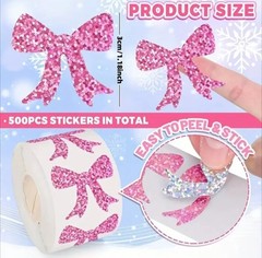 500 pcs Sticker Seals Roll Sparkly Pink Glitter Ribbon Foil Self Adhesive NEW