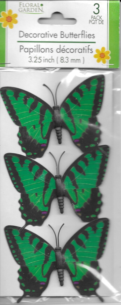 BUTTERFLIES Butterfly Large Green Black Craft Package Floral Garden Tie-On