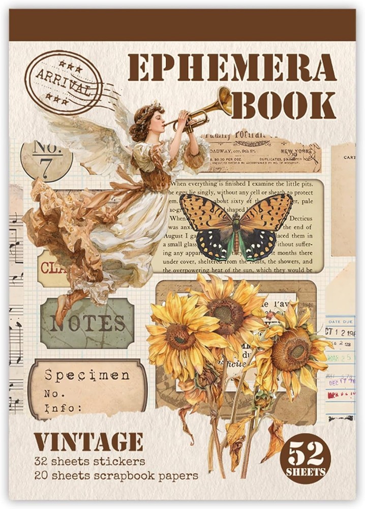 32 Sheets Pre-Cut Vintage Washi Stickers & 20 Scrapbook Papers Ephemera – Retro