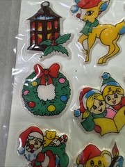Vintage Puffy Stickers Russ Christmas Stick Ons Taiwan 1980s Santa Reindeer NOS