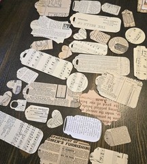 20 Die Cut Paper Tags – Vintage Book Pages Sheet Music Scrapbooking Junk Journal