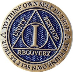 1 Year AA Medallion Reflex Antique Blue Color Bronze Sobriety Recovery Chip Coin