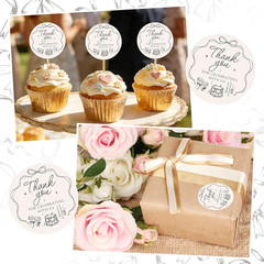 100Pcs Wedding Black Bow Thank You Stickers 2 Inch Coquette Bowknot Cake Champag