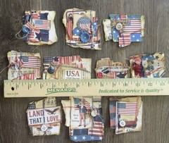10 Junk Journal Clusters Handmade PATRIOTIC 4th July Grunge Sewn Scrappy Buttons