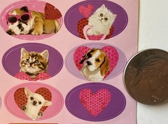 KITTEN & PUPPY VALENTINE Stickers(20pc)Love…Cat…Dog…Hearts…Holiday…Card Making…