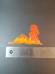 Vintage Stickers MUD FLAP GIRL Glossy Foil Vending Sticker VTG PVI Flames 01