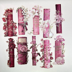 Floral Vintage Book Spine Stickers Pink Junk Journal Collage Scrapbook