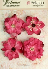 Burlap Flowers 4 x FUCHSIA Approx 55-60mm across & varied centres Petaloo BUR C