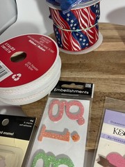 Craft Lot Ribbon, Scrapbook Stickers, Embellishments (F)
