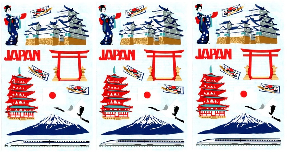 Mrs. Grossman’s JAPAN Scrapbook Stickers! Geisha Mt Fuji Asian Sushi 3 Sheets
