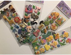 Bulk Lot 4 Kawaii Baby Animals Littlest Pet Shop Puffy Glitter Stickers Sheet