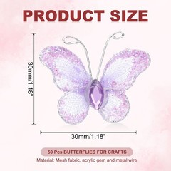50Pcs Butterflies for Crafts, 1.2″ Mesh Organza Butterflies, Purple
