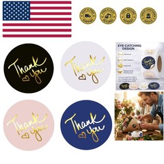 500 2 inch Thank You Stickers – Round Labels with Gold Foil Heart Black, Whit…
