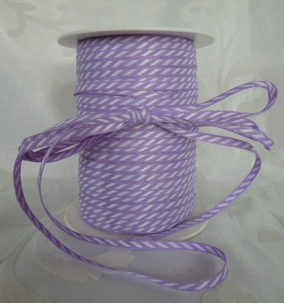 MAY ARTS RIBBON~SOLID DIAGONAL STRIPE~LAVENDAR & WHITE~1/8TH INCH WIDE X 3 YARDS
