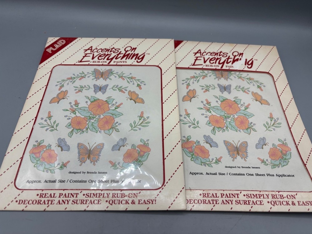 Vtg Plaid Accents On Everything Rub-On Transfers Floral Butterfly Design Craft