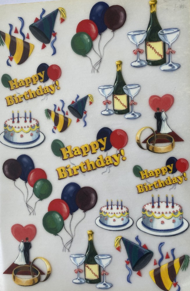CELEBRATION Rub-On(6”x 9”)Happy Birthday•Wedding•Balloon•Champagne •Party•Cake•