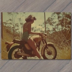 STICKER Young Girl On Motorcycle Cute Beautiful 70s Vibe Photo Funny 1970s