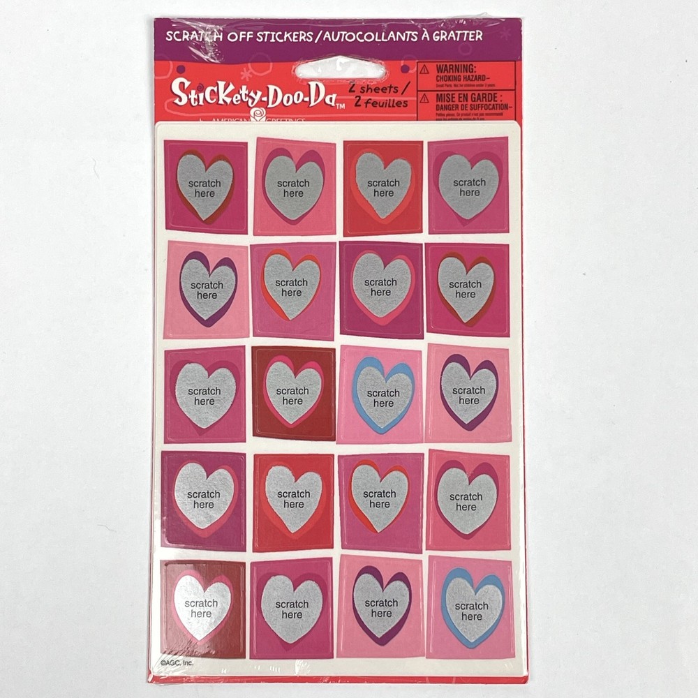 NEW Stickety Doo Da SCRATCH OFF HEARTS American Greetings Stickers 2 Sheets