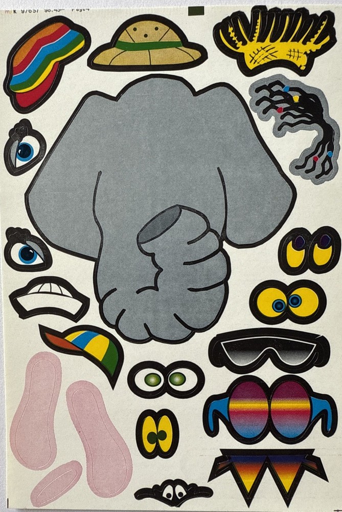 BUILD-AN-ELEPHANT HEAD Sticker Set(20pc)Trunk•Eyes•Hats •Sunglasses•Card Making•