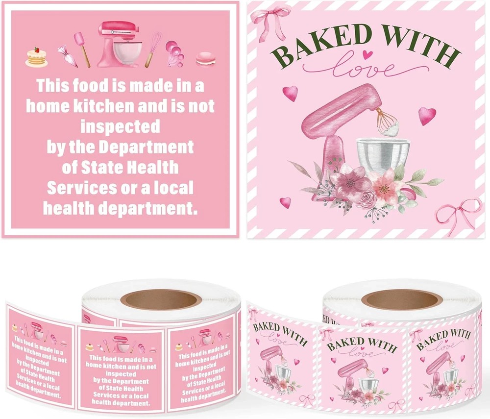 Cottage Food Law Labels – 1000 Count Pink Stickers for Homemade Bakery Goods