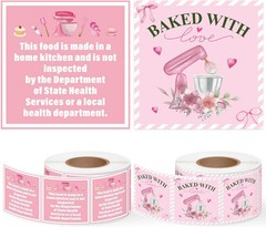 Cottage Food Law Labels – 1000 Count Pink Stickers for Homemade Bakery Goods