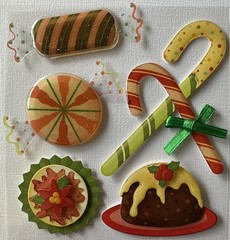 CHRISTMAS CANDY Epoxy Stickers(5pc)Candy Cane•Cake •Peppermint•Card Making•