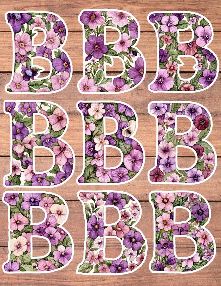 Purple Floral Letter B Die Vinyl Stickers Set Scrapbooking Laptop Waterbottle
