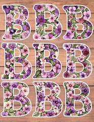 Purple Floral Letter B Die Vinyl Stickers Set Scrapbooking Laptop Waterbottle