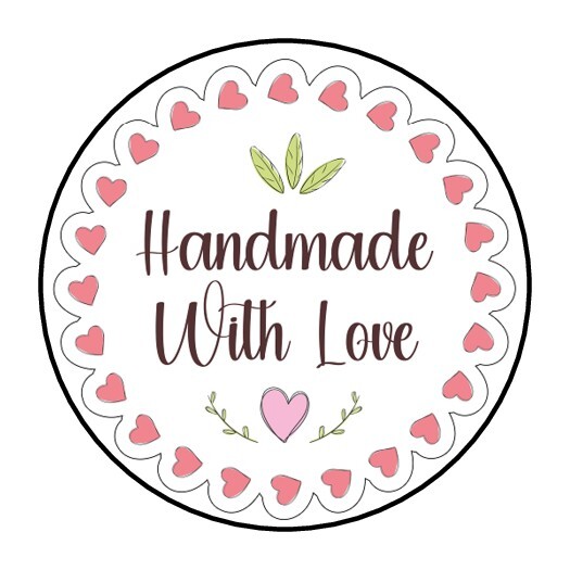 30 HANDMADE WITH LOVE ENVELOPE SEALS LABELS STICKERS 1.5″ ROUND HEARTS LEAVES