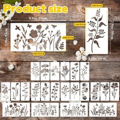 25 Sets Wildflower Stencils, Flowers Leaves Herbs Painting Stencils, 60 Pcs