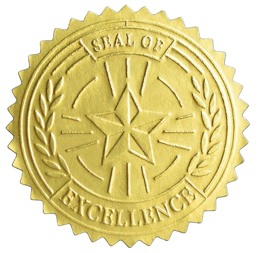 Embossed Gold Foil Certificate Seals, Seal of Excellence, 1.75″