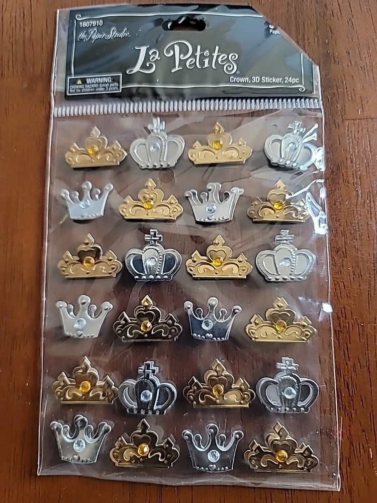 La Petites 3-D Stickers GOLD & SILVER KING AND QUEEN CROWNS ST3