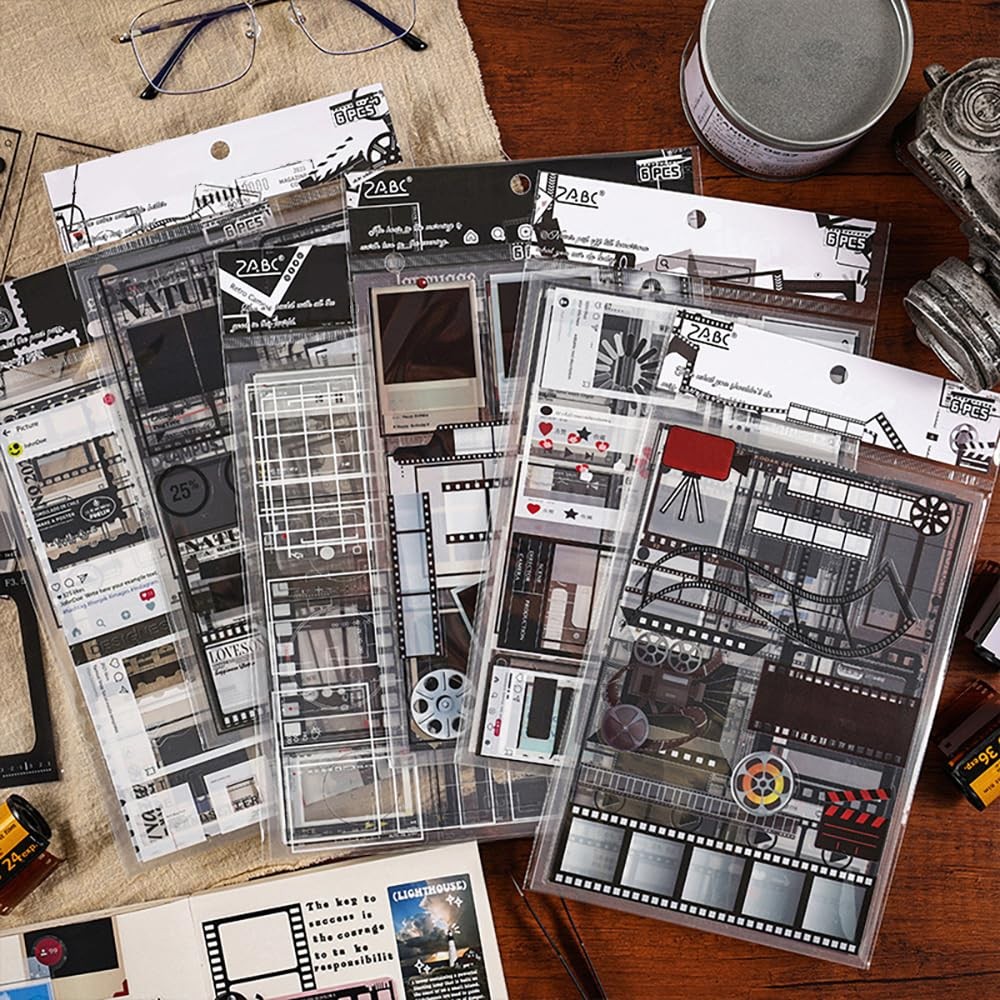 Black & White Vintage Filmstrip Scrapbook Stickers – Aesthetic