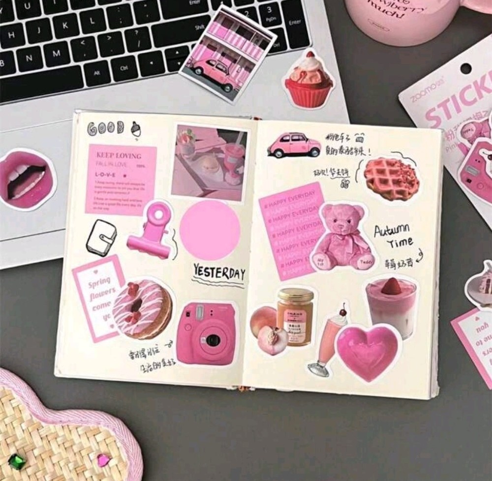 20pcs Pink White Journaling Stickers Scrapbooking Diary DIY Crafts