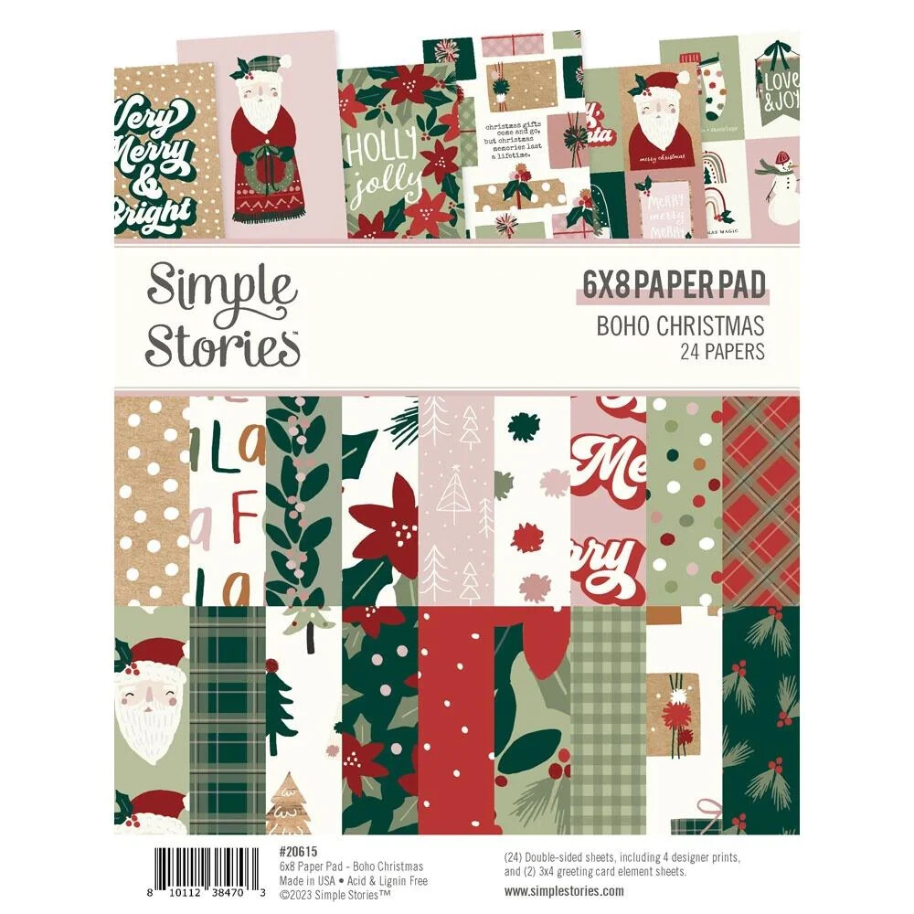 SIMPLE STORIES – 2 PADS OF 6 X 8 PAPER – BOHO CHRISTMAS