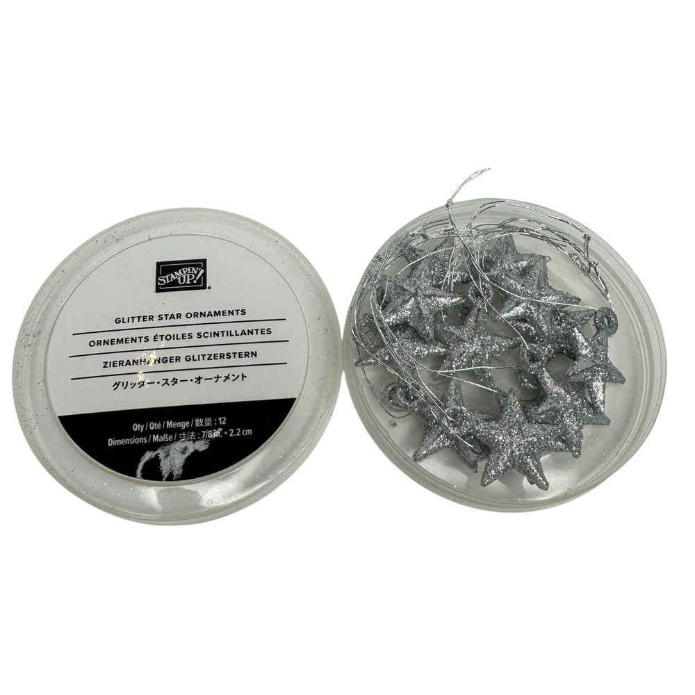 Stampin Up Glitter Star Ornaments Silver Mini Embellishments 12 Pcs Retired NEW