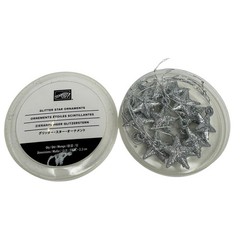 Stampin Up Glitter Star Ornaments Silver Mini Embellishments 12 Pcs Retired NEW