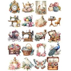 Vintage Tailoring Sewing Machine Thread Buttons Scrapbooking Stickers Craft