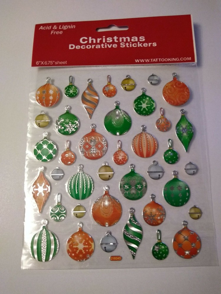 Crafts Stickers Christmas Ornaments Red Green Silver Foil Different Shapes Bulbs