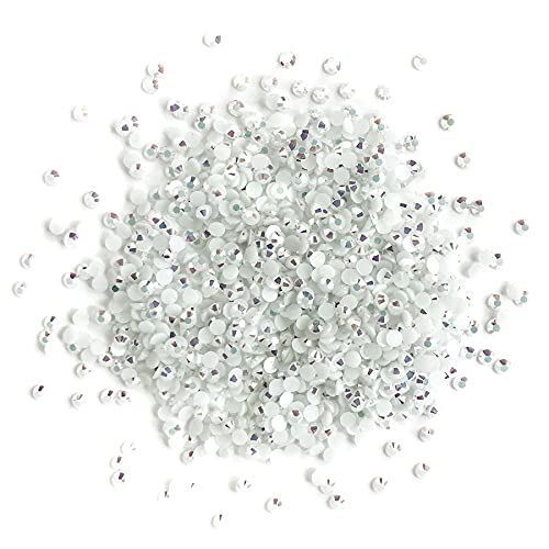 Buttons Galore White AB Flat Back Gems, Faceted Round Rhinestones in 3 Sizes
