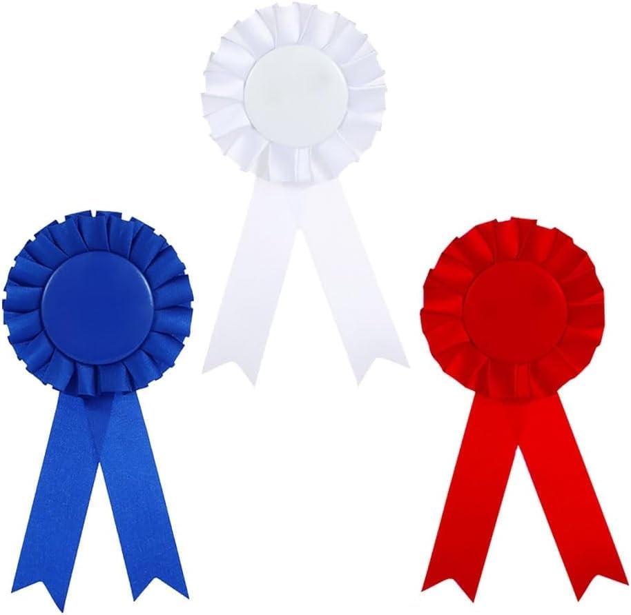 3 PCS Blank Rosette Award Ribbons Blue Red White Prize Badge Recognition