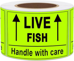 Live Fish Stickers Shipping Labels, 2 X 3 Inch Fluorescent Green Please Handle w