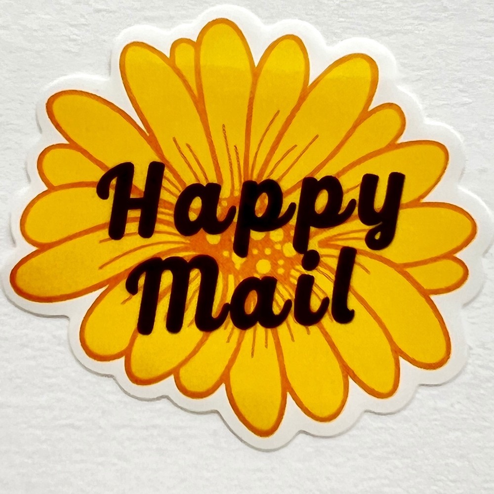 📬🌼28 Large HAPPY MAIL STICKERS daisy flower yellow snail postcrossing pen pal