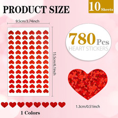 Heart Stickers, Red Heart Sticker, Glitter Small Mini Heart Stickers for Kids, 7
