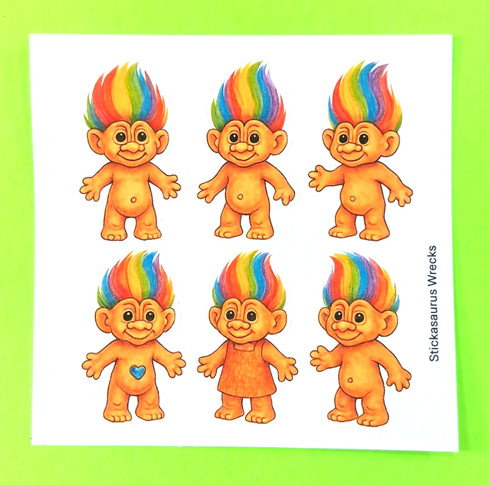 Vintage Style Trolls Colorful Hair Sticker Sheet