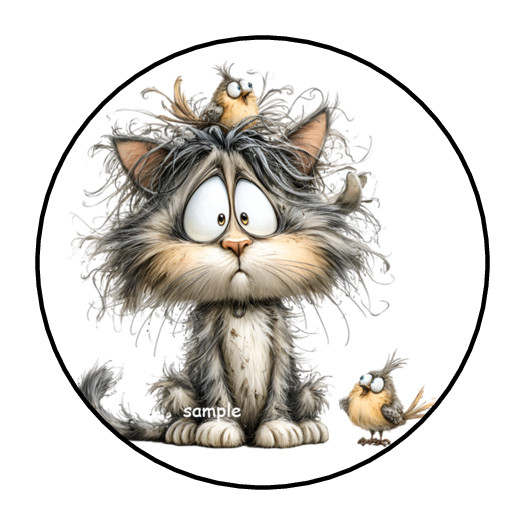 WHIMSICAL FUNNY CAT & BIRD ENVELOPE SEALS LABELS STICKERS FAVORS 1.5″ ROUND (30)